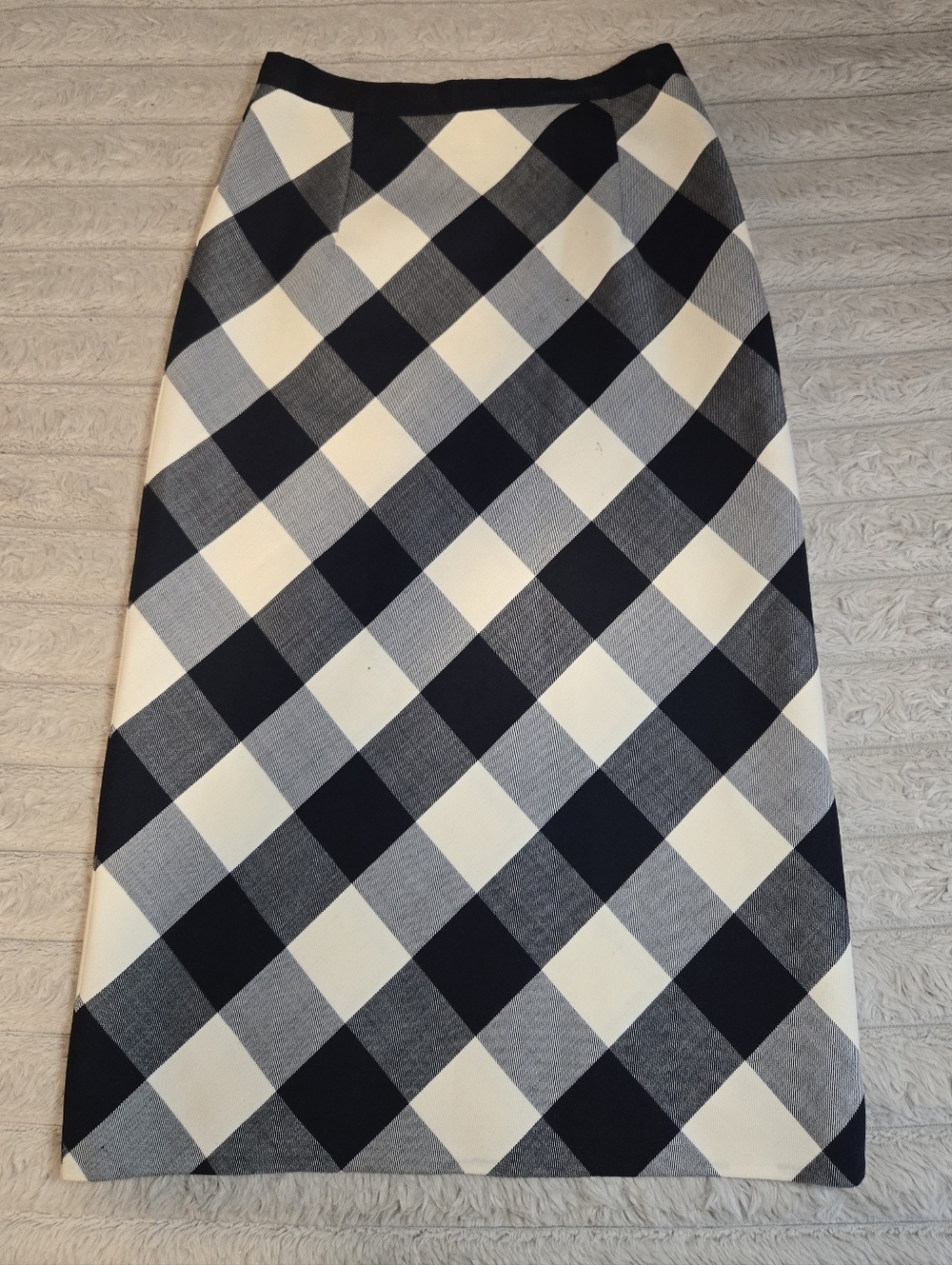 Oscar de la Renta navy/white gingham skirt Midi Wool Sz 0 - Picture 2 of 9